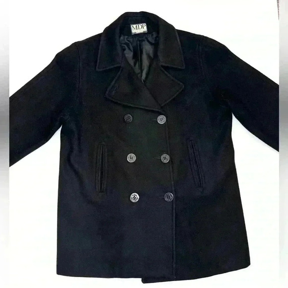 MDP Mario De Pinto Women’s Wool Blend Black Pea Coat Double Breasted Size- XL - Picture 2 of 9